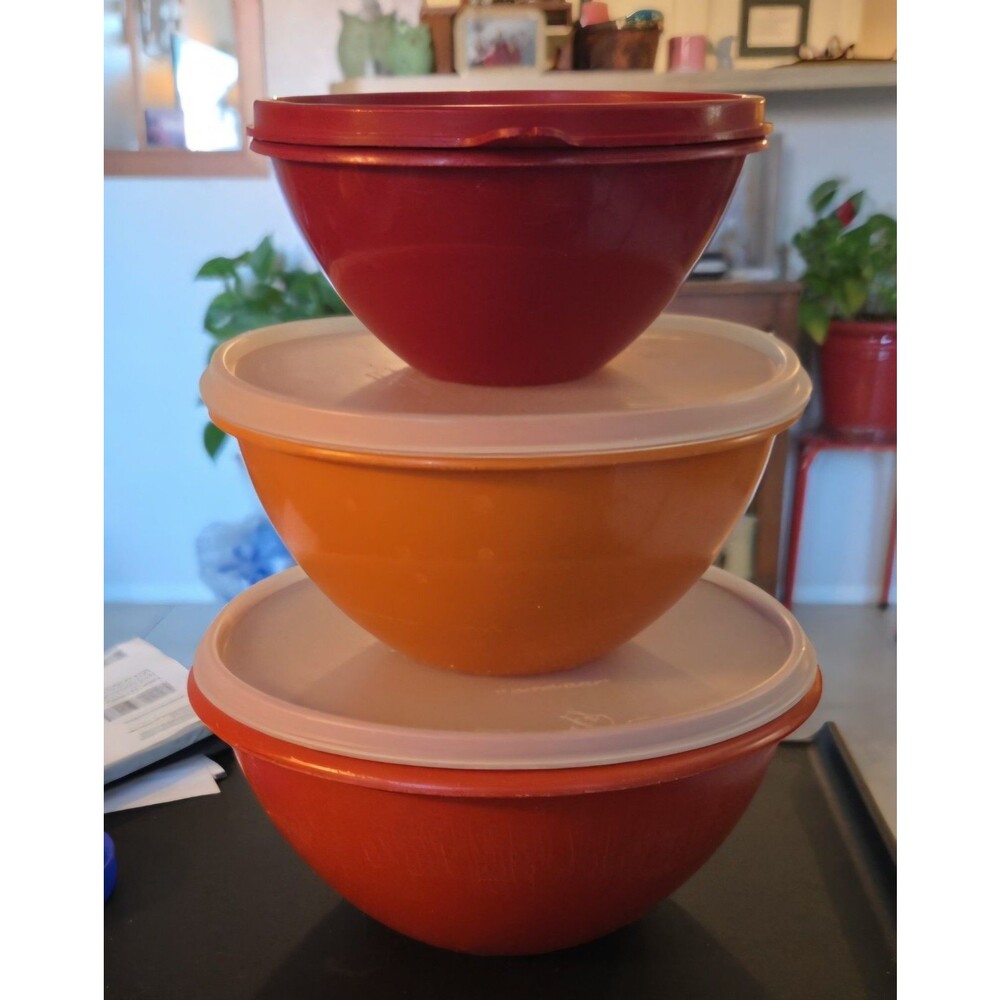 Vtg Tupperware Harvest Color Bowls 233-25, 235-29, 236-17 With Lids~ Collectors